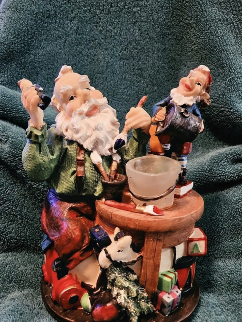 Santa Gnome Christmas Figurine Decor, Brown & Green Music Box